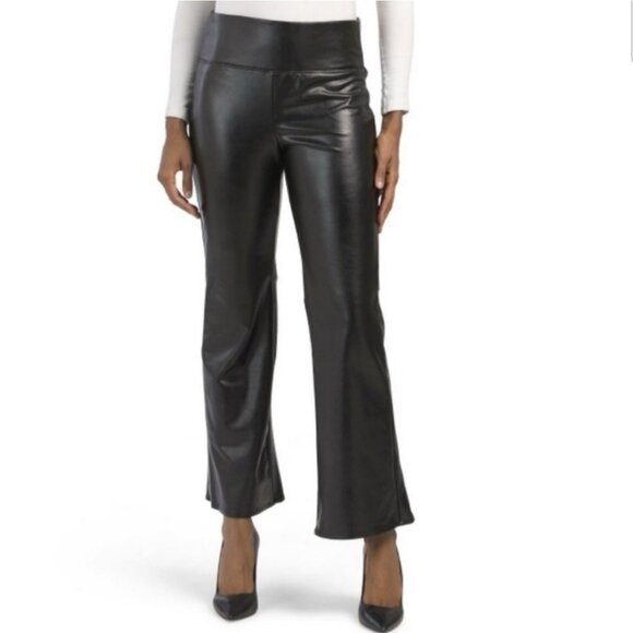 Vince Camuto Women's Faux Leather Flare Pants Size L Black Pull On Stretch NWT - Picture 1 of 16